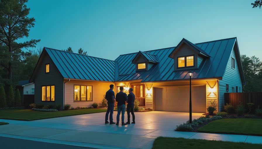 Visual context for stone coated metal roofing